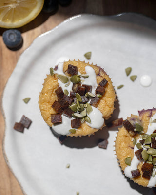 Lemon Ginger Blueberry Protein Muffins
